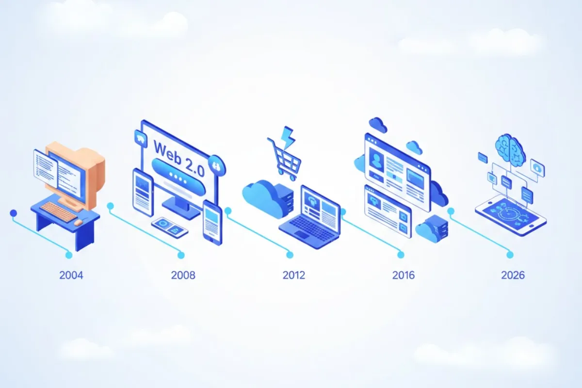 Evolución del desarrollo web desde 2004 hasta 2026 - De los primeros ordenadores a la era de la IA